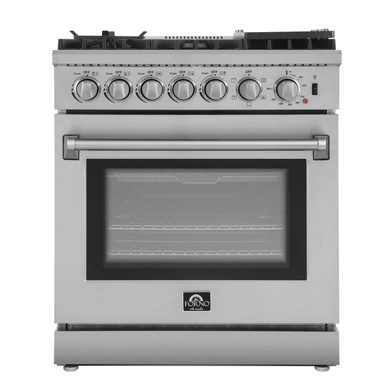 FORNO - Lazio 30-Inch Dual Fuel Range with 5 Sealed Burner in Stainless Steel with Air Fryer & Reversible Griddle