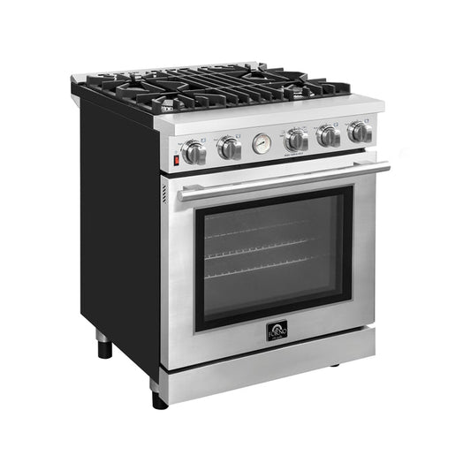 FORNO - Alta Qualita 30-Inch Gas Range with 4 Burners & Temperature Gauge in Stainless Steel