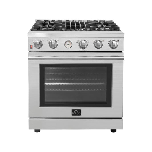FORNO - Alta Qualita 30-Inch Gas Range with 4 Burners & Temperature Gauge in Stainless Steel