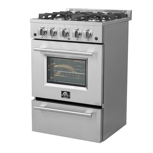 Forno - 24-Inch Gas Range with 4 Burners and 38,000 BTUs in Stainless Steel | FFSGS6272-24