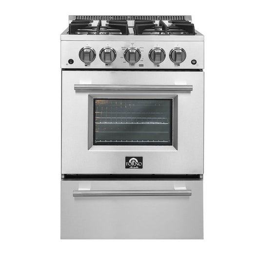 Forno 24-Inch Gas Range with 4 Burners and 38,000 BTUs in Stainless Steel