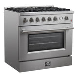 FORNO - Marco 36-Inch Gas Range 6 Gas Burners, 5.36 cu.ft. Convection Oven and Temperature Gauge in Stainless Steel - FFSGS6277-36