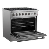 FORNO - Marco 36-Inch Gas Range 6 Gas Burners, 5.36 cu.ft. Convection Oven and Temperature Gauge in Stainless Steel - FFSGS6277-36