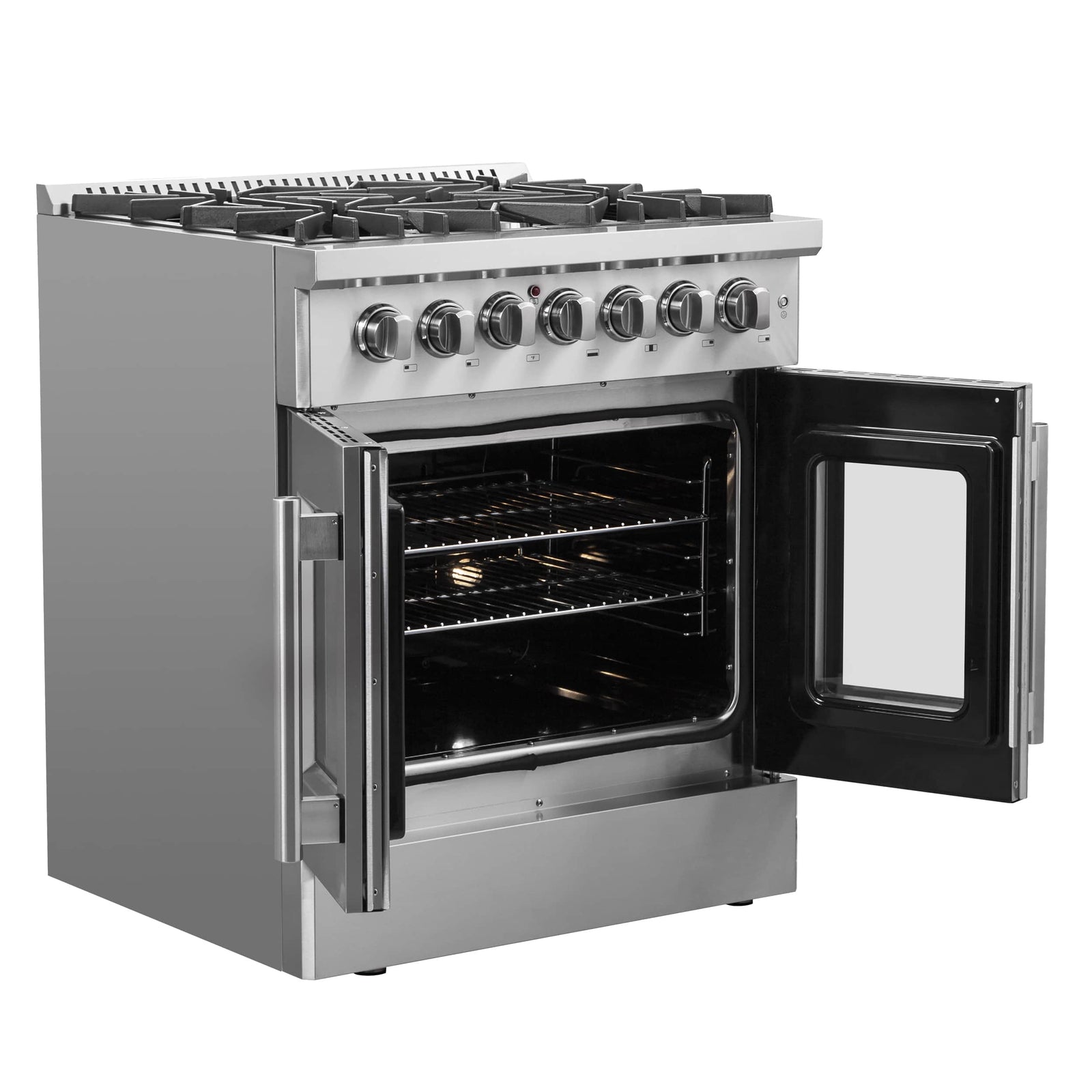 FORNO - 30-Inch Galiano Freestanding French Door Dual Fuel Range with 5 Burners and 68,000 BTUs in Stainless Steel