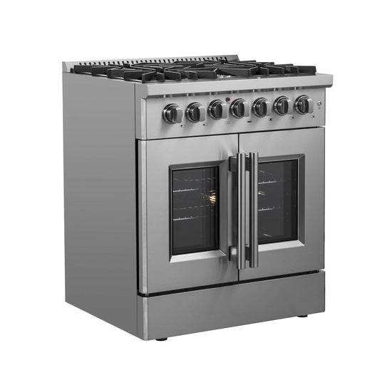 FORNO - 30-Inch Galiano Freestanding French Door Dual Fuel Range with 5 Burners and 68,000 BTUs in Stainless Steel