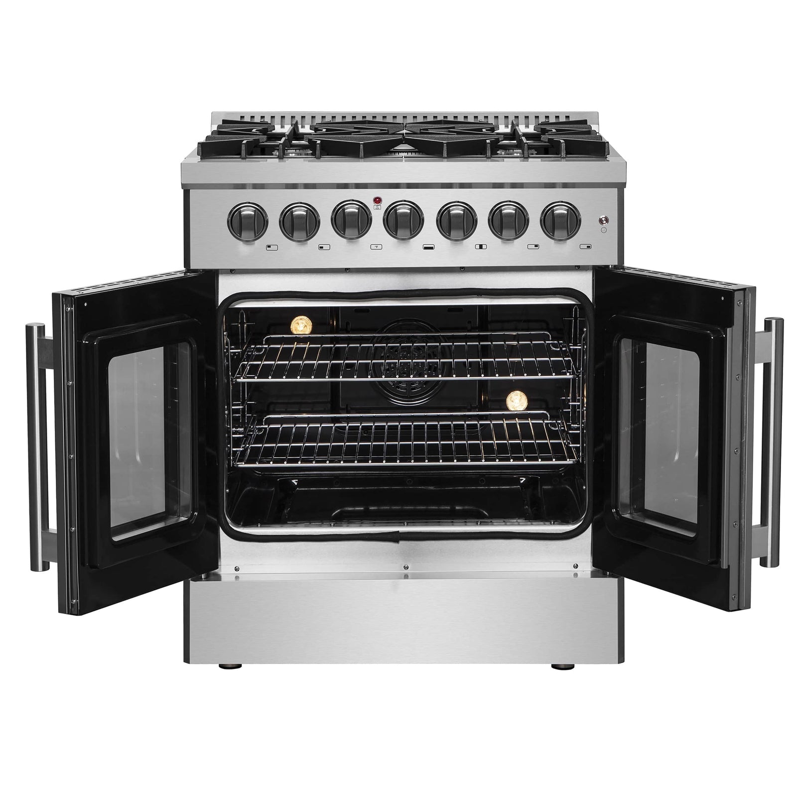 FORNO - 30-Inch Galiano Freestanding French Door Dual Fuel Range with 5 Burners and 68,000 BTUs in Stainless Steel