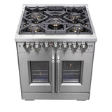 Forno 30-Inch Capriasca Dual Fuel Range with 5 Gas Burners, 100,000 BTUs, and French Door Electric Oven in Stainless Steel