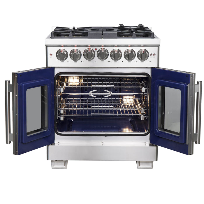 Forno 30-Inch Capriasca Dual Fuel Range with 5 Gas Burners, 100,000 BTUs, and French Door Electric Oven in Stainless Steel