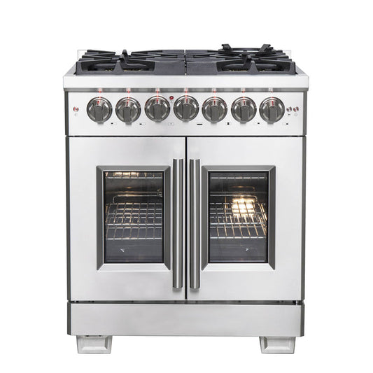 Forno 30-Inch Capriasca Dual Fuel Range with 5 Gas Burners, 100,000 BTUs, and French Door Electric Oven in Stainless Steel