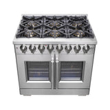 FORNO - 36-Inch Capriasca Freestanding French Door Dual Fuel Range with 6 Gas Burners, 120,000 BTUs & Electric Oven in Stainless Steel