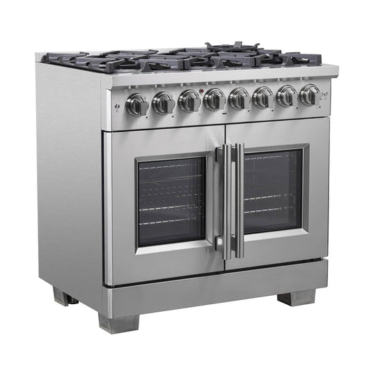 FORNO - 36-Inch Capriasca Freestanding French Door Dual Fuel Range with 6 Gas Burners, 120,000 BTUs & Electric Oven in Stainless Steel