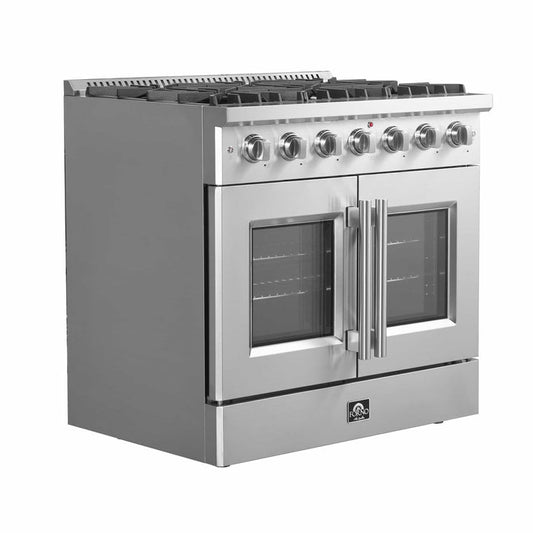 Forno 36-Inch Galiano Gas Range with 6 Gas Burners, 83,000 BTUs, & French Door Gas Oven in Stainless Steel