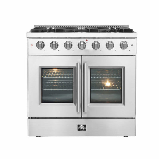 Forno 36-Inch Galiano Gas Range with 6 Gas Burners, 83,000 BTUs, & French Door Gas Oven in Stainless Steel