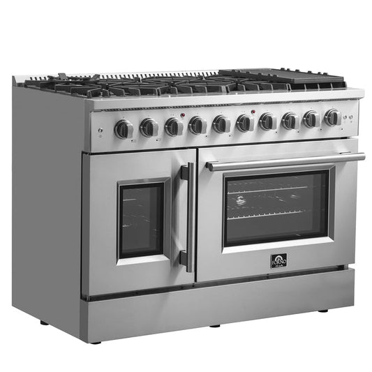 Forno 48-Inch Galiano Gas Range with 8 Gas Burners, 107,000 BTUs, & French Door Gas Oven in Stainless Steel