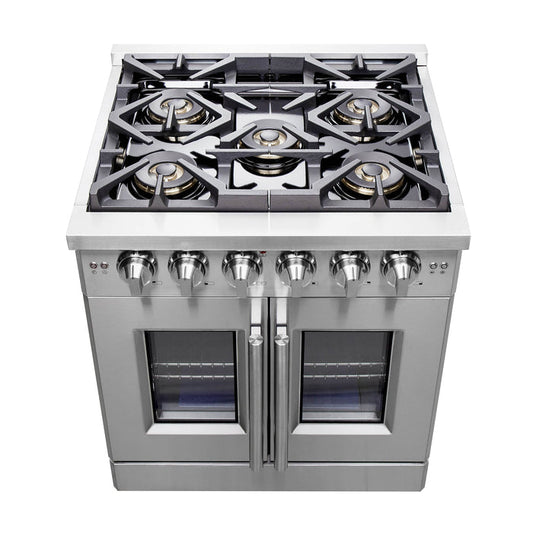 Forno 30-Inch Capriasca Gas Range with 5 Gas Burners, 100,000 BTUs, and French Door Gas Oven in Stainless Steel