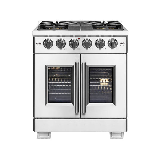 Forno 30-Inch Capriasca Gas Range with 5 Gas Burners, 100,000 BTUs, and French Door Gas Oven in Stainless Steel