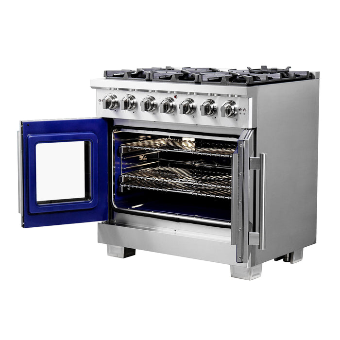 FORNO - 36-Inch Capriasca Gas Range with 6 Burners, 120,000 BTUs, & French Door Gas Oven in Stainless Steel