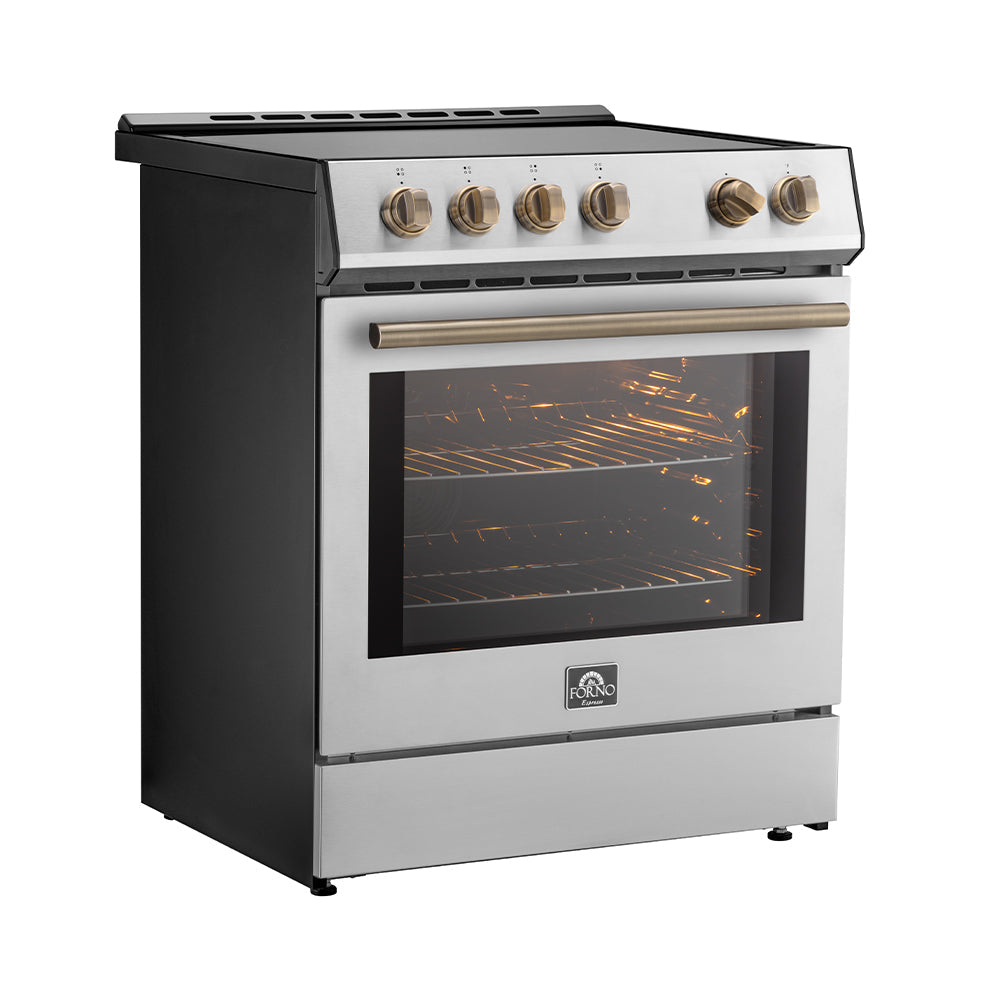 FORNO - 30" Leonardo Espresso Induction Range in Stainless Steel with Brass Handle