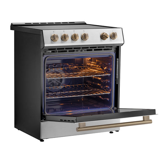 FORNO - 30" Leonardo Espresso Induction Range in Stainless Steel with Brass Handle
