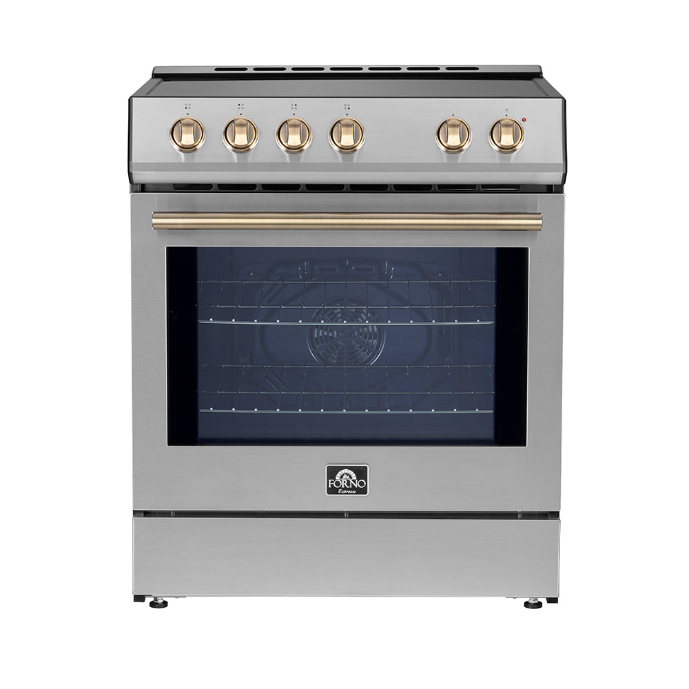 FORNO - 30" Leonardo Espresso Induction Range in Stainless Steel with Brass Handle