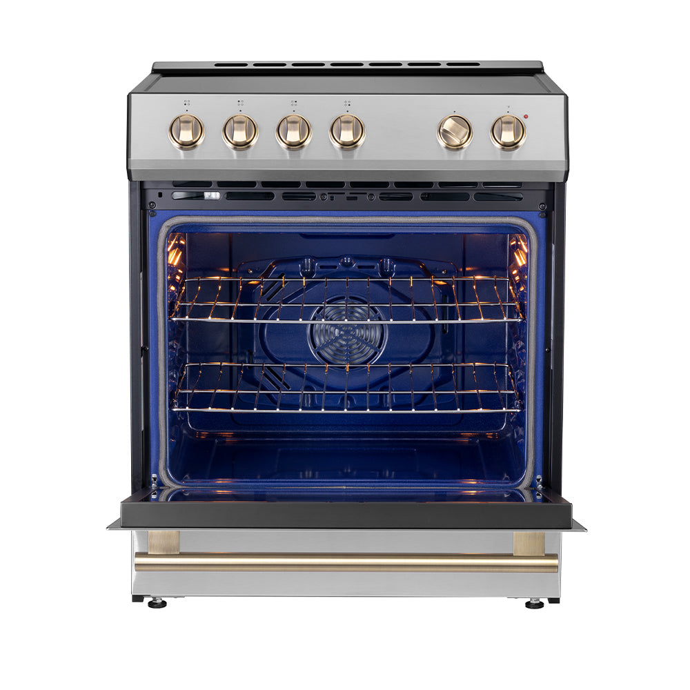 FORNO - 30" Leonardo Espresso Induction Range in Stainless Steel with Brass Handle