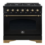 FORNO - Espresso Antico 36" 4.5 cu. ft. Gas Range with 6 Sealed Burners in White/Black with Antique Brass Accents