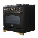 FORNO - Espresso Antico 36" 4.5 cu. ft. Gas Range with 6 Sealed Burners in White/Black with Antique Brass Accents