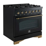 FORNO - Espresso Antico 36" 4.5 cu. ft. Dual Fuel Range with 6 Sealed Burners in White/Black with Antique Brass Accents