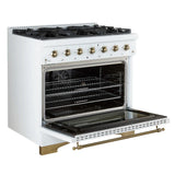 FORNO - Espresso Antico 36" 4.5 cu. ft. Dual Fuel Range with 6 Sealed Burners in White/Black with Antique Brass Accents