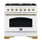 FORNO - Espresso Antico 36" 4.5 cu. ft. Dual Fuel Range with 6 Sealed Burners in White/Black with Antique Brass Accents