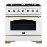 FORNO - Espresso Antico 36" 4.5 cu. ft. Gas Range with 6 Sealed Burners in White/Black with Antique Brass Accents
