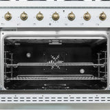 FORNO - Espresso Antico 36" 4.5 cu. ft. Dual Fuel Range with 6 Sealed Burners in White/Black with Antique Brass Accents