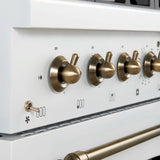FORNO - Espresso Antico 36" 4.5 cu. ft. Dual Fuel Range with 6 Sealed Burners in White/Black with Antique Brass Accents
