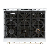 FORNO - Espresso Antico 36" 4.5 cu. ft. Dual Fuel Range with 6 Sealed Burners in White/Black with Antique Brass Accents