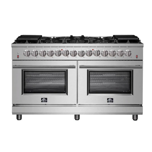 Forno - 60" Massimo 10-Sealed Burners Freestanding Dual Fuel Range in Stainless Steel Convention Oven