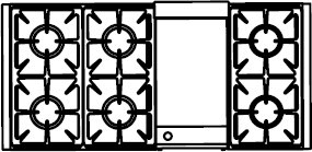 Capital Cooking - 36" Capital Precision Rangetop - 19K BTU - 6 Sealed Burners w/ 12" Griddle - GRT486G