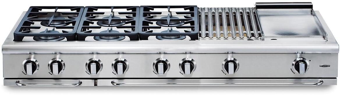 Capital Cooking - 60" Capital Precision Rangetop - 19K BTU - 6 Sealed Burners w/ 12" BBQ & 12" Griddle - GRT606BG