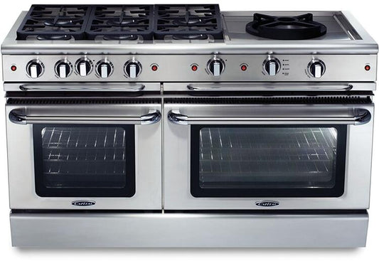Capital Cooking - 60" Capital Precision Range - Self Clean - 19K BTU - 6 Sealed Burners w/ 24" Power Wok - GSCR606W