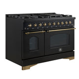 FORNO - Espresso Antico 48" 5.5 cu. ft. Gas Range with 8 Sealed Burners and Griddle in White/Black with Antique Brass Accents