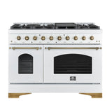 FORNO - Espresso Antico 48" 5.5 cu. ft. Dual Fuel Range with 8 Sealed Burners and Griddle in White/Black with Antique Brass Accents