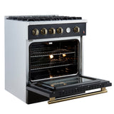 FORNO - Espresso Marco 30" 4.32 cu.ft. Gas Range with 4 Burners and Temperature Gauge in Black with Antique Brass Accents, FFSGS6277-30BLK