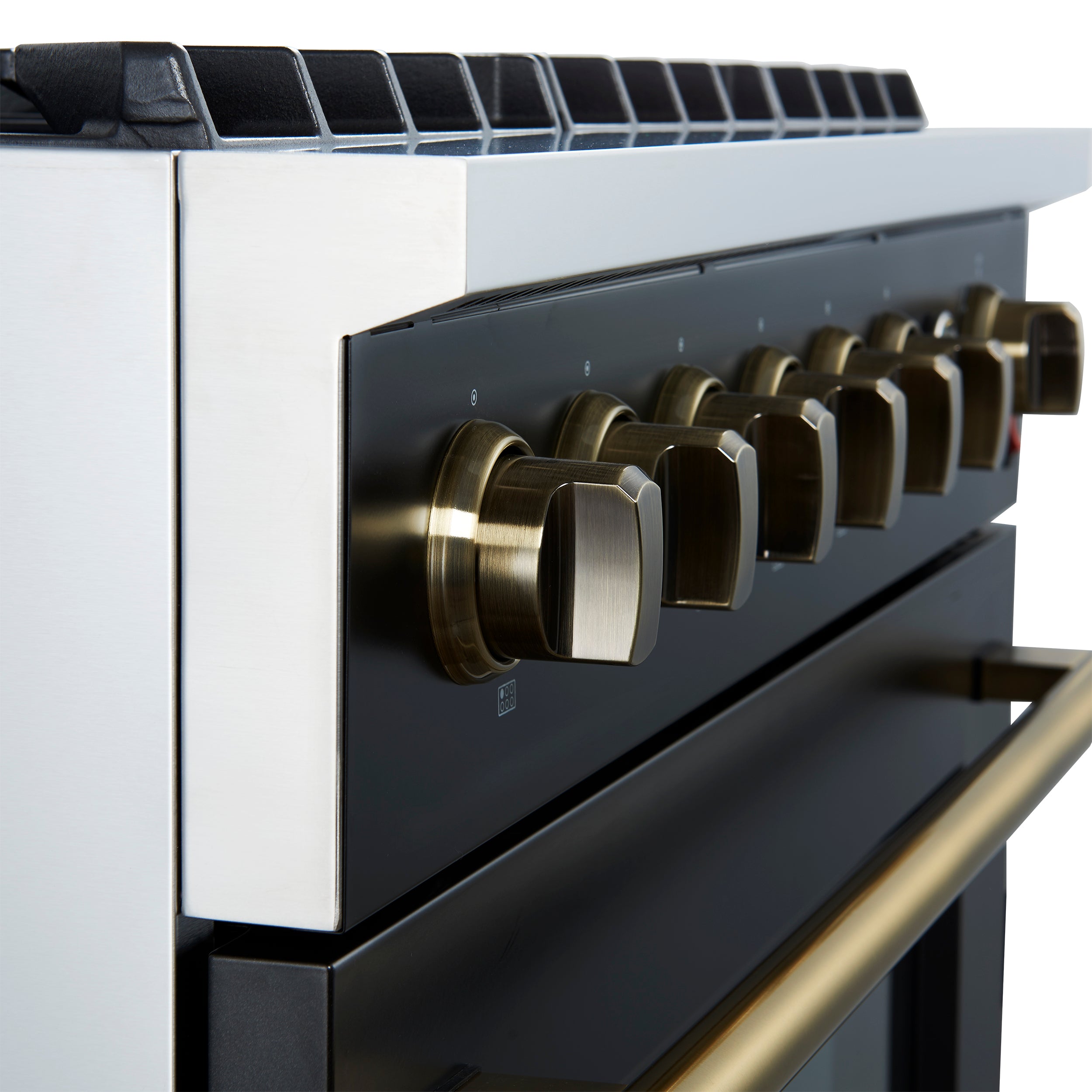 FORNO - Espresso Marco 36" 5.36 cu.ft. Gas Range with 6 Burners and Temperature Gauge in Black with Antique Brass Accents, FFSGS6277-36BLK