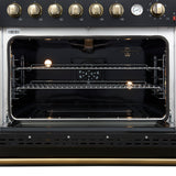 FORNO - Espresso Marco 36" 5.36 cu.ft. Gas Range with 6 Burners and Temperature Gauge in Black with Antique Brass Accents, FFSGS6277-36BLK