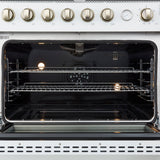 FORNO - Espresso Marco 36" 5.36 cu.ft. Gas Range with 6 Burners and Temperature Gauge in Black with Antique Brass Accents, FFSGS6277-36WHT