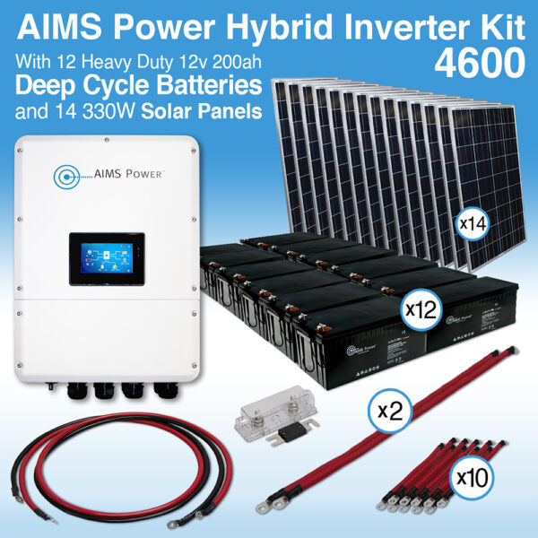 Aims Power - KIT Hybrid Pure Sine Inverter Charger, Battery Bank & Solar Panels 4.6 kW Inverter Output | 28,800 Watt Hour Battery Bank | 4620 Watt Solar Panels