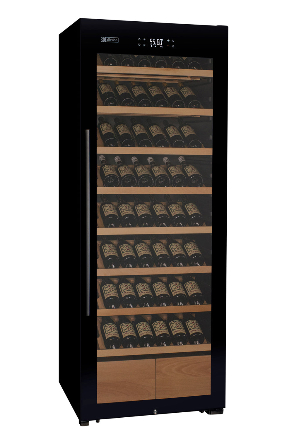 Allavino - 29" Wide 248 Bottle Single Zone Black Glass Wine Refrigerator with Display Shelving