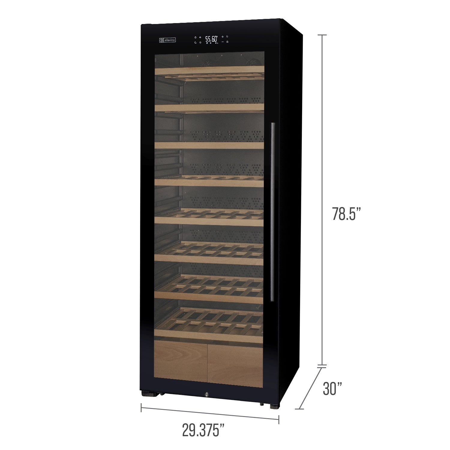 Allavino - 29" Wide 248 Bottle Single Zone Black Glass Wine Refrigerator with Display Shelving