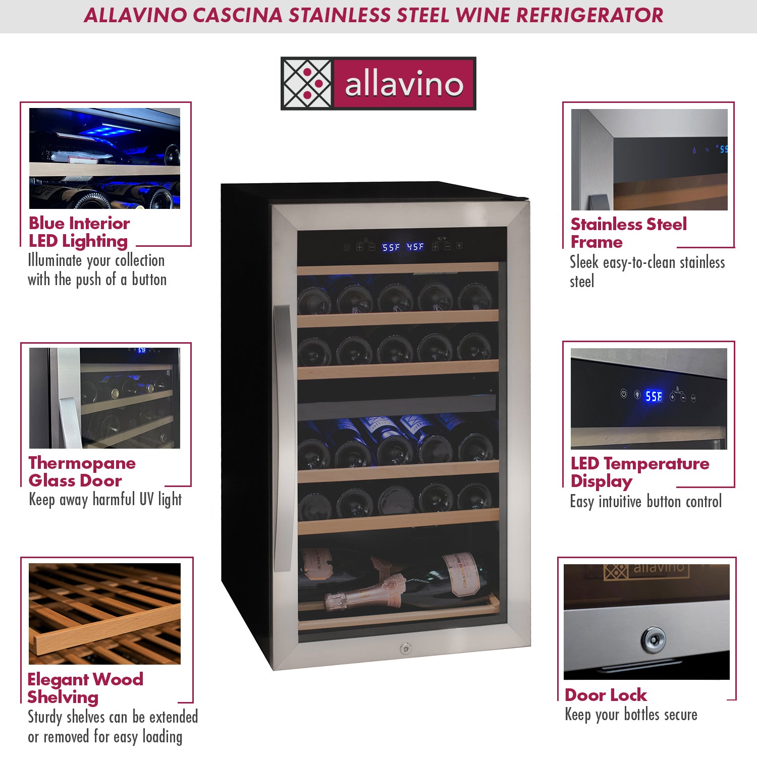 Allavino - Cascina Series 28 Bottle Dual Zone Freestanding Wine Cooler Refrigerator with Stainless Steel Door - AO KWR28D-2SR