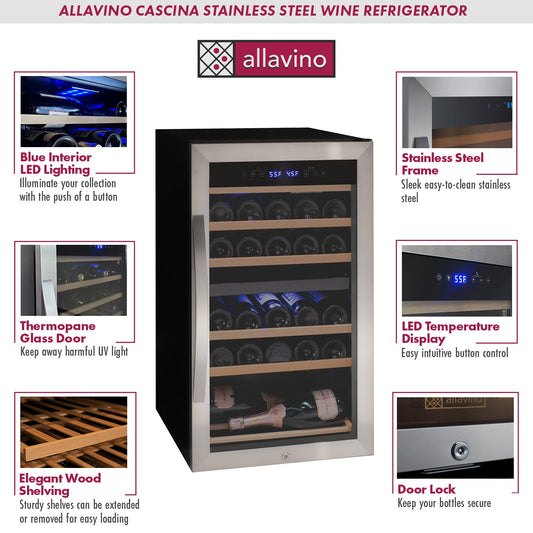 Allavino - Cascina Series 28 Bottle Dual Zone Freestanding Wine Cooler Refrigerator with Stainless Steel Door - AO KWR28D-2SR