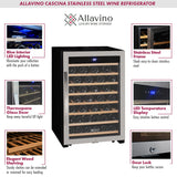 Allavino - Cascina Series 55 Bottle Single Zone Freestanding Wine Refrigerator Cooler with Stainless Steel Door - AO KWR55S-1SR